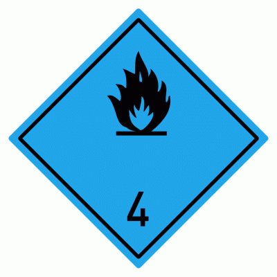 Знак опасности "Вещества, выделяющие воспламеняющиеся газы при взаимодействии с водой" 4 класс